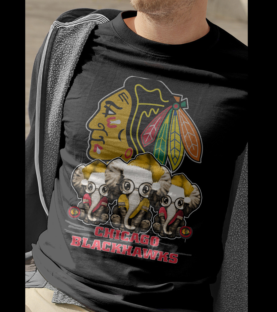 Chicago Blackhawks Xmas Elephant Trio T-Shirt