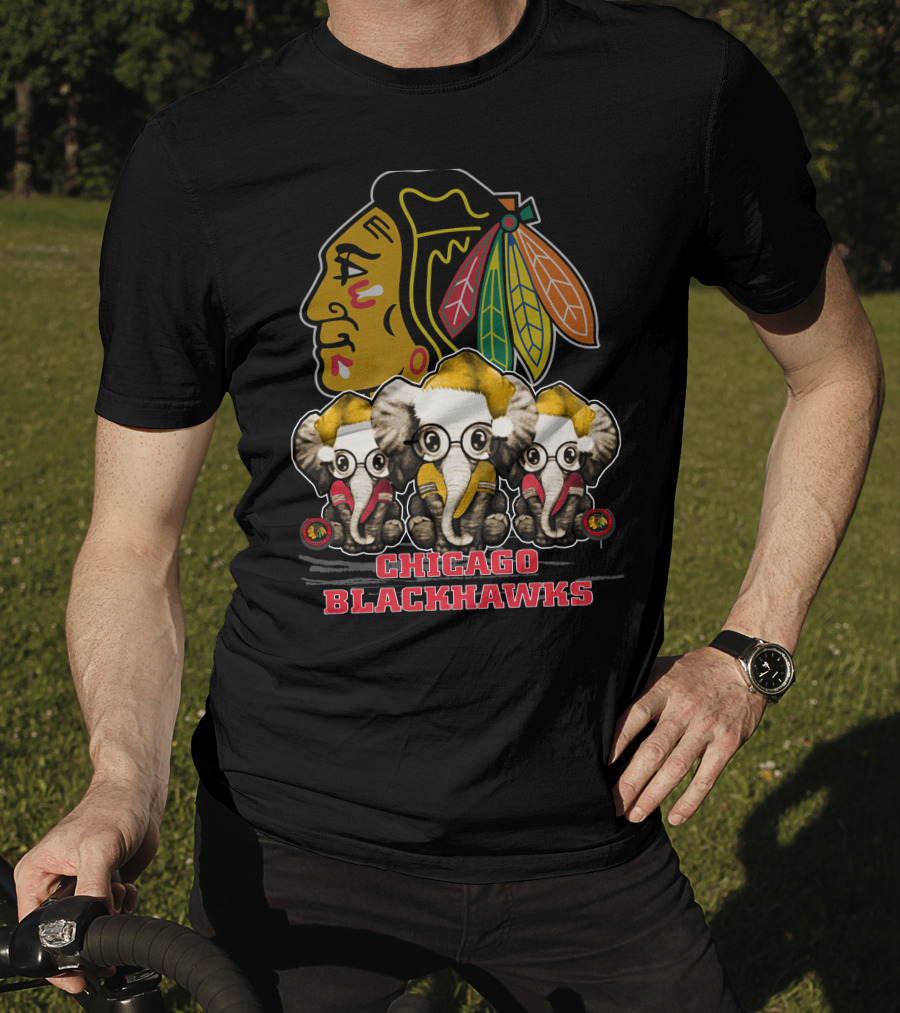 Chicago Blackhawks Xmas Elephant Trio T-Shirt