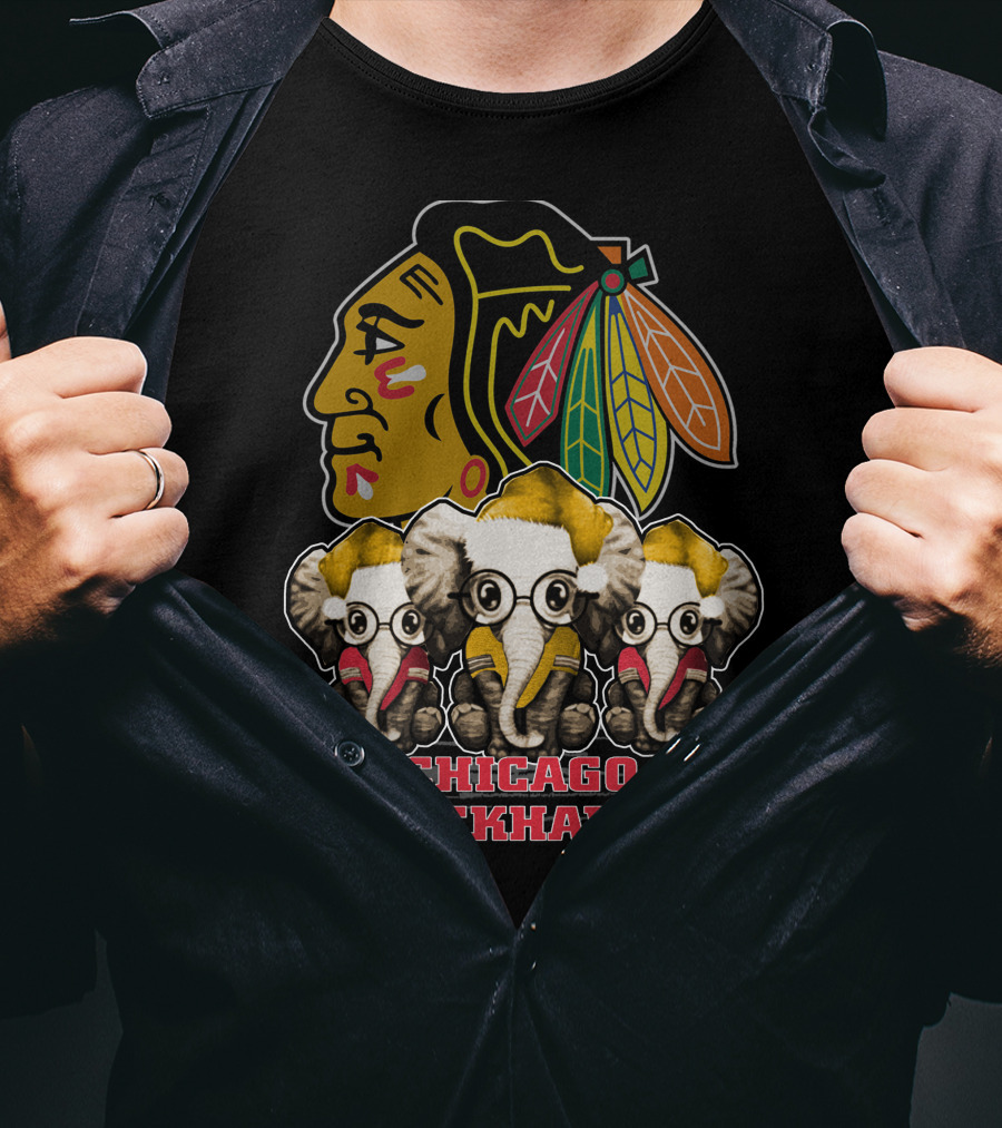 Chicago Blackhawks Xmas Elephant Trio T-Shirt