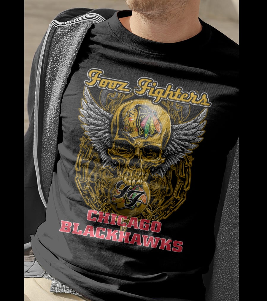 Foo Fighters Chicago Blackhawks Skull Winged T-Shirt