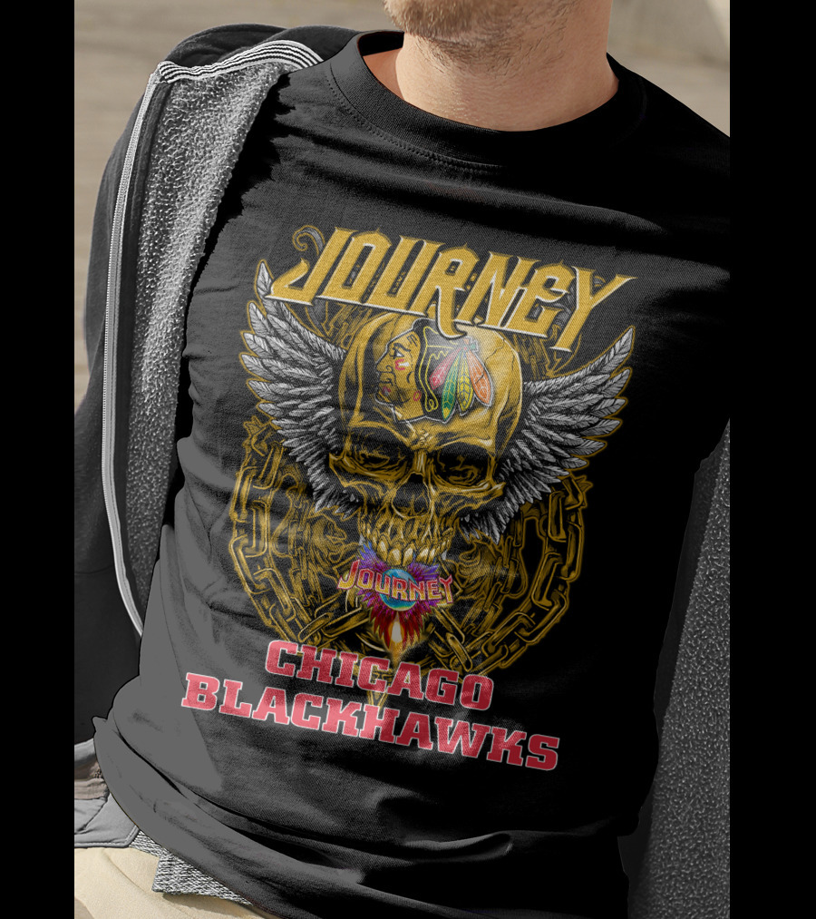 Journey Chicago Blackhawks Skull Wings T-Shirt
