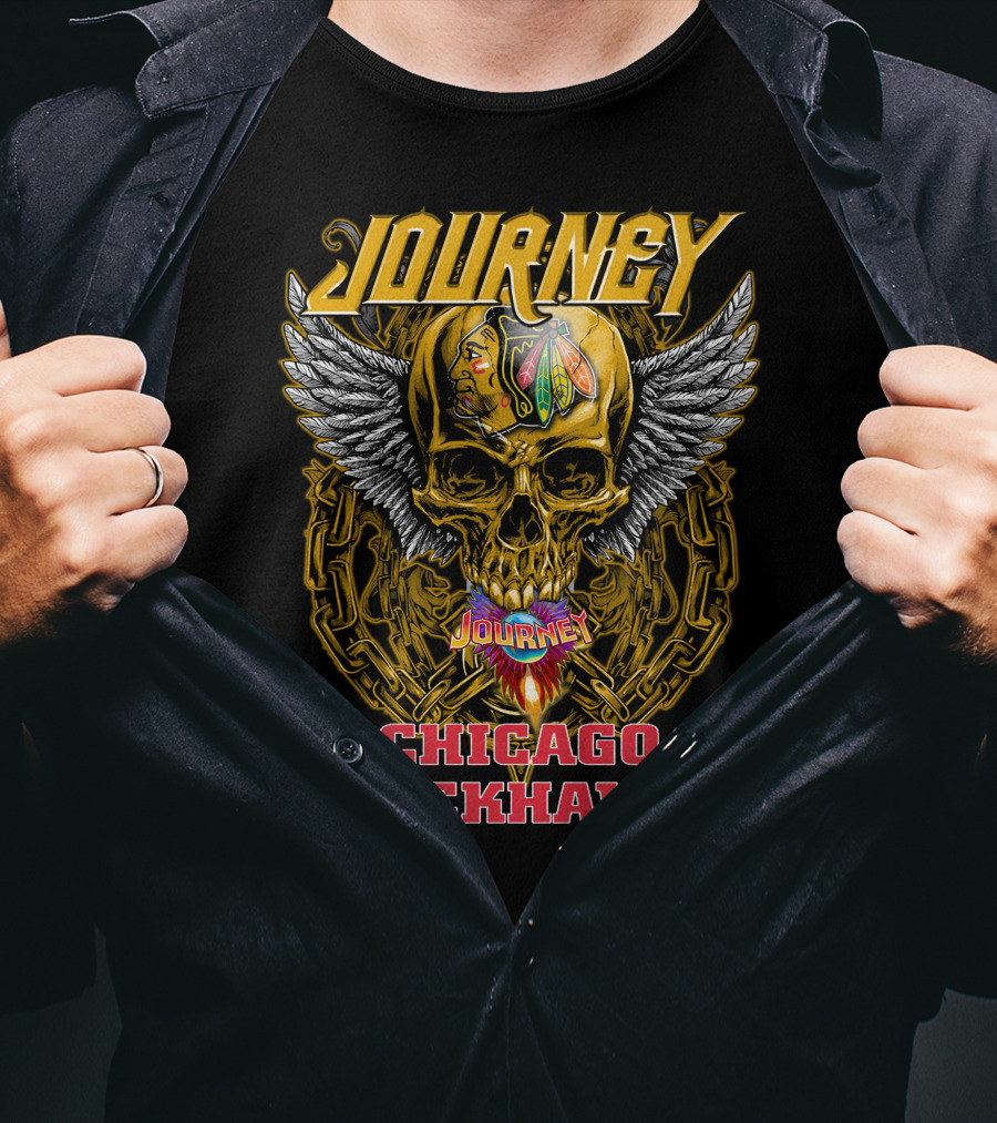 Journey Chicago Blackhawks Skull Wings T-Shirt