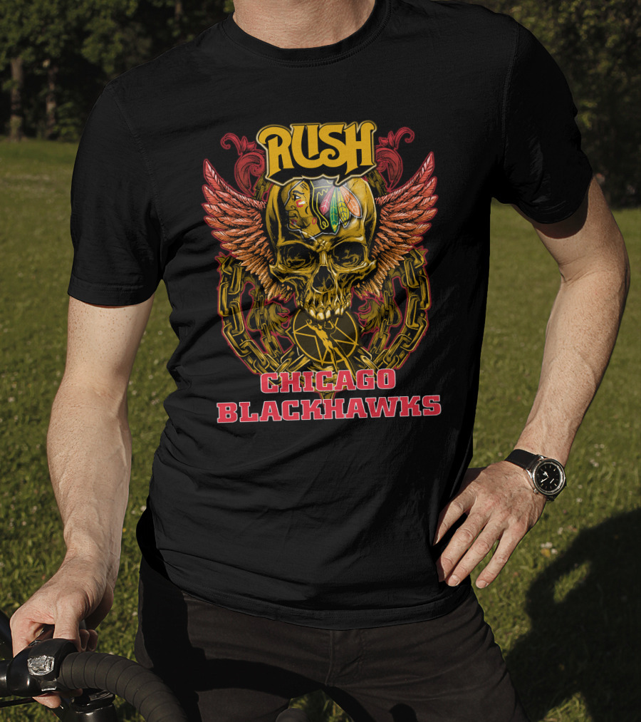 Rush Chicago Blackhawks Skull Wings T-Shirt