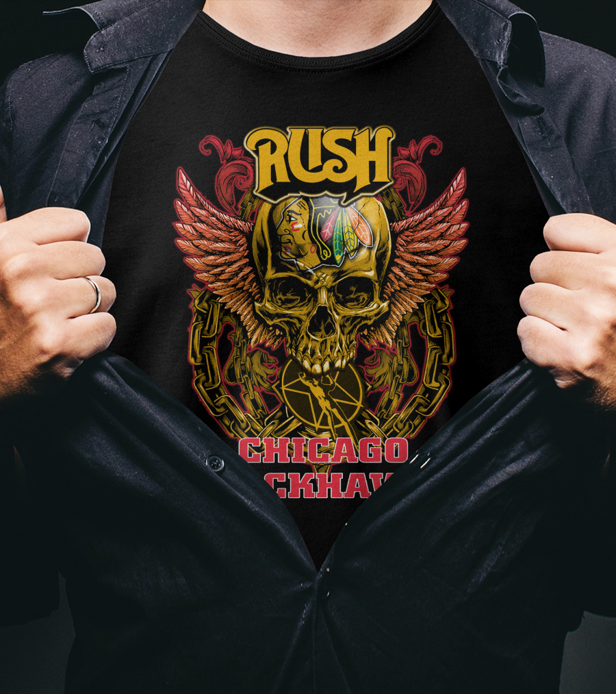 Rush Chicago Blackhawks Skull Wings T-Shirt
