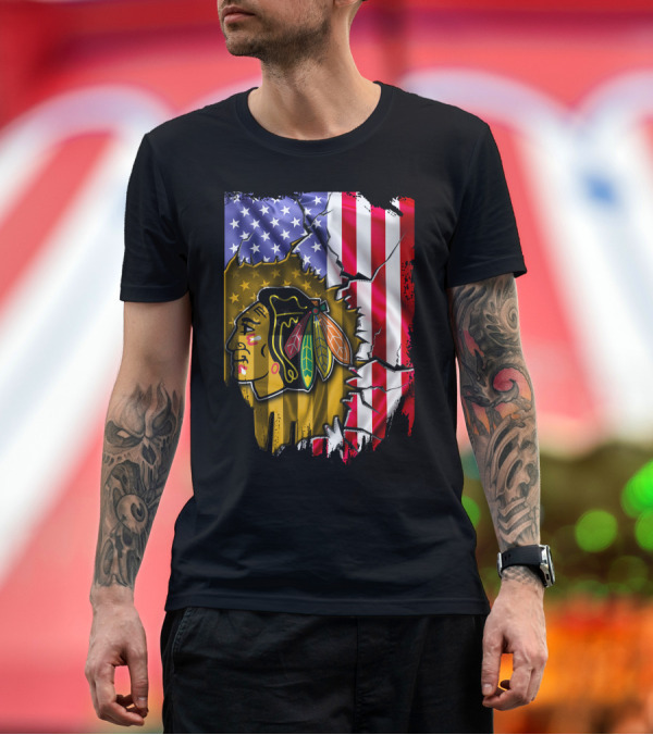 Premium T-Shirt: Flag Chicago Blackhawks American T-Shirt Flag Chicago Blackhawks American T-Shirt