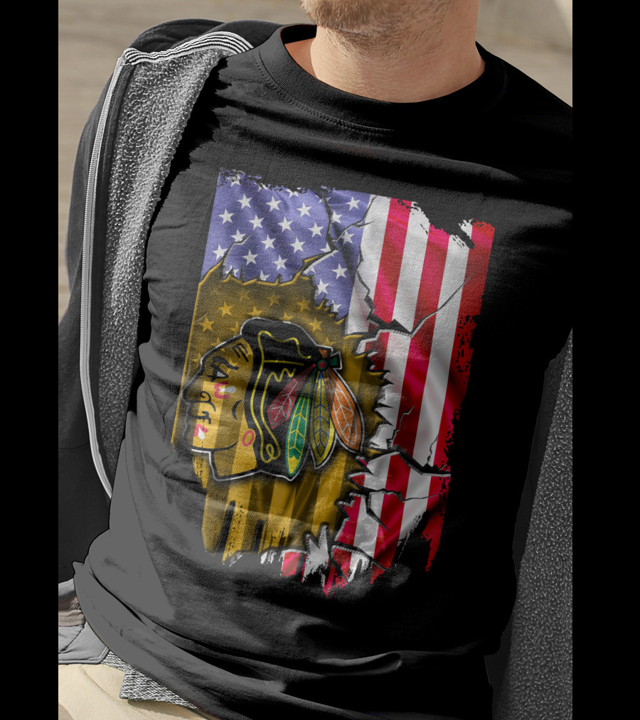 Flag Chicago Blackhawks American T-Shirt