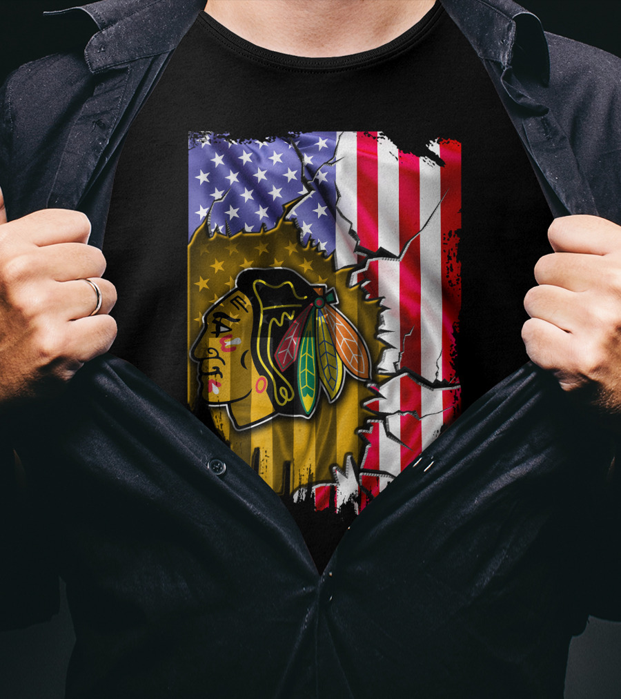 Flag Chicago Blackhawks American T-Shirt