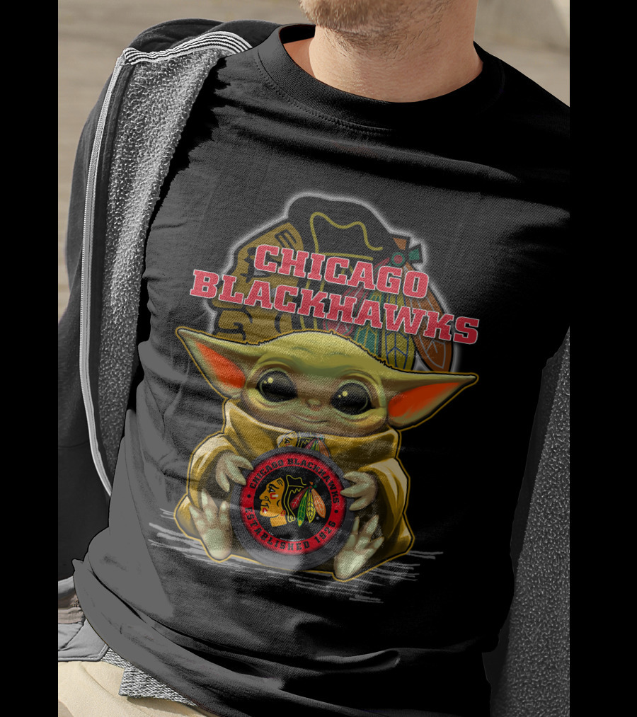 Yoda Holding Chicago Blackhawks Puck T-Shirt