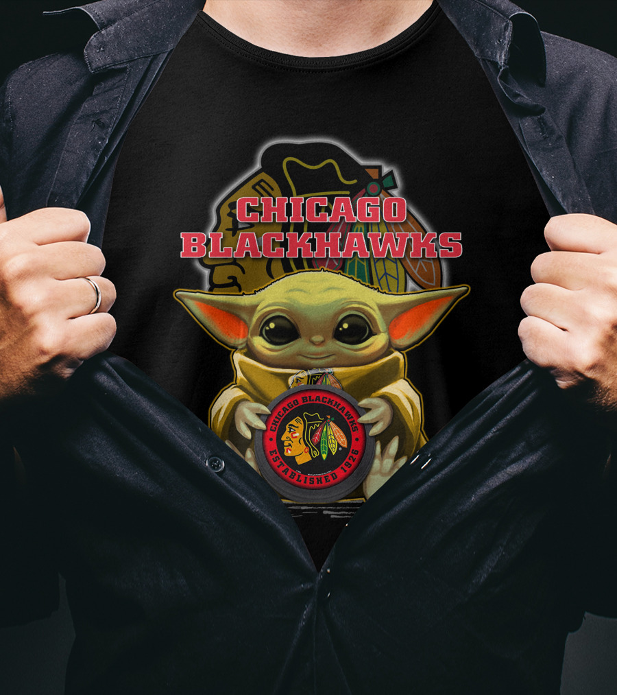 Yoda Holding Chicago Blackhawks Puck T-Shirt