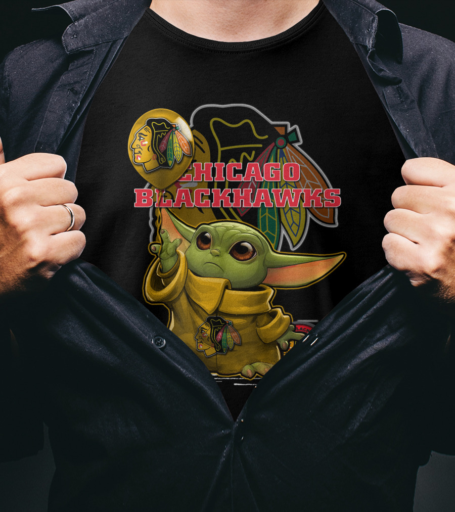 Chicago Blackhawks Baby Yoda With Balloon T-Shirt