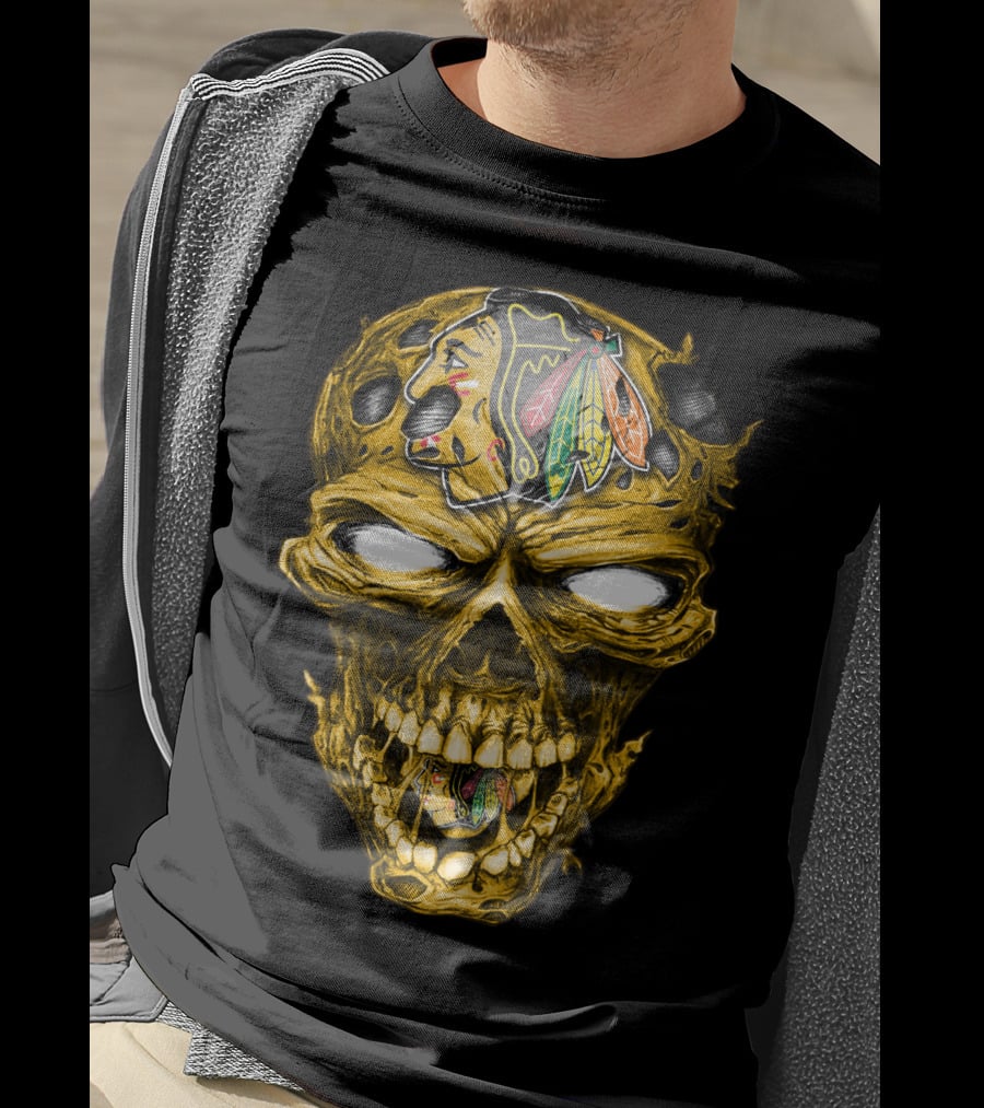 Skull Chicago Blackhawks Head T-Shirt