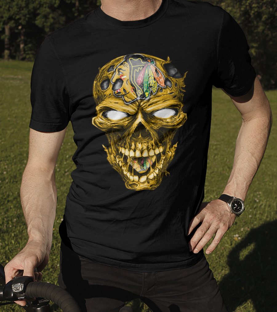 Skull Chicago Blackhawks Head T-Shirt
