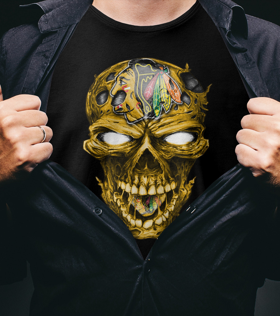 Skull Chicago Blackhawks Head T-Shirt