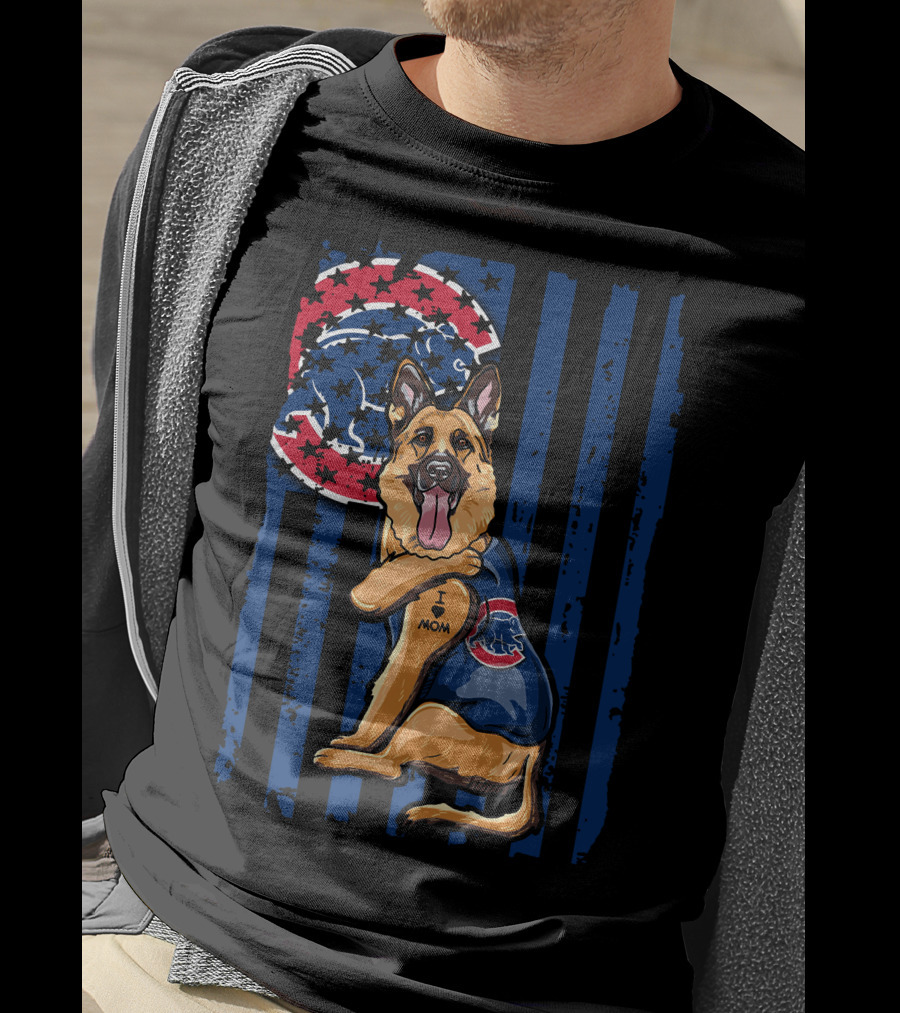 German Shepherd I Love Mom Chicago Cubs Fan T-Shirt