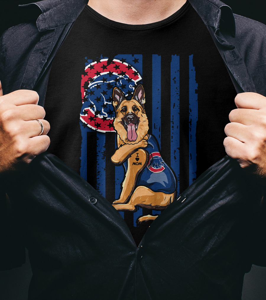 German Shepherd I Love Mom Chicago Cubs Fan T-Shirt