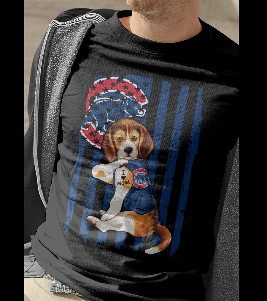 Beagle I Love Mom Chicago Cubs Fan T-Shirt