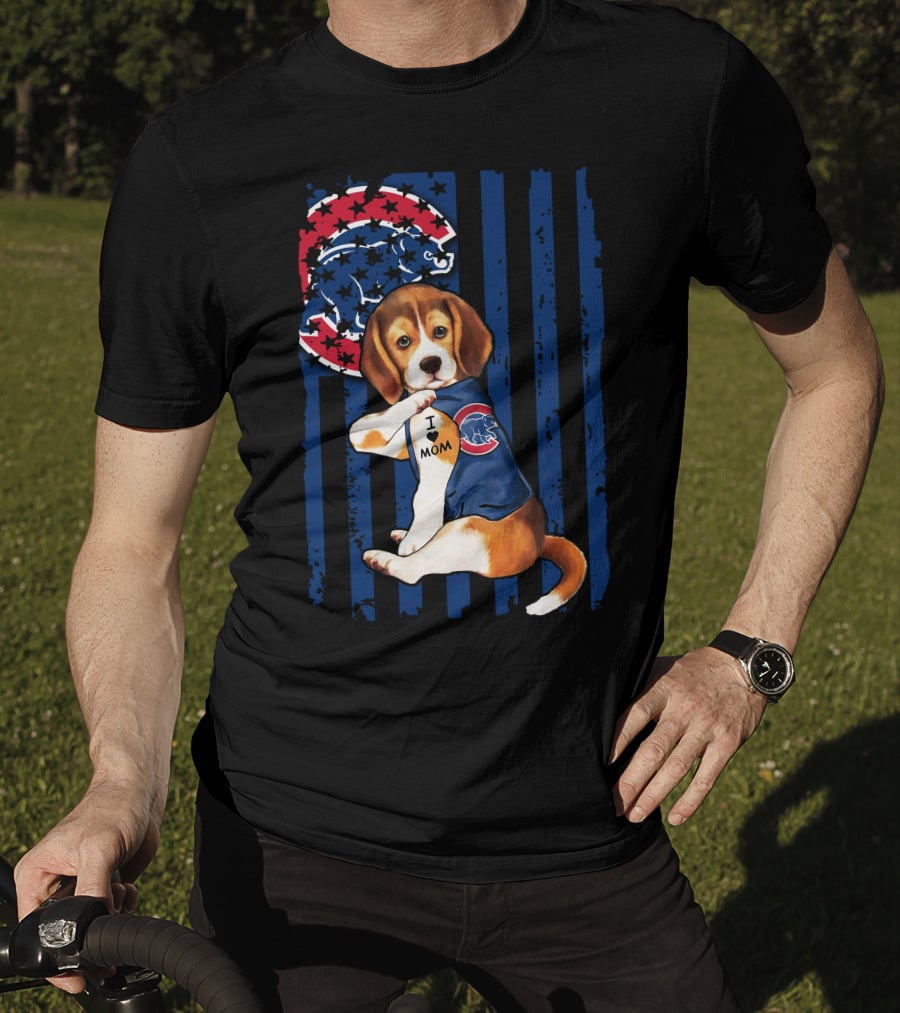 Beagle I Love Mom Chicago Cubs Fan T-Shirt