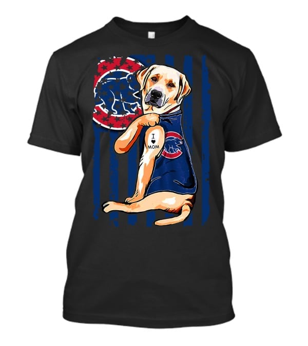 Labrador Retriever I Love Mom Tattoo Chicago Cubs Stripes T-Shirt