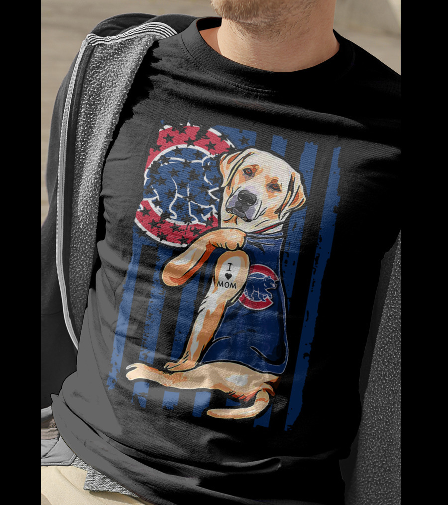 Labrador Retriever I Love Mom Tattoo Chicago Cubs Stripes T-Shirt
