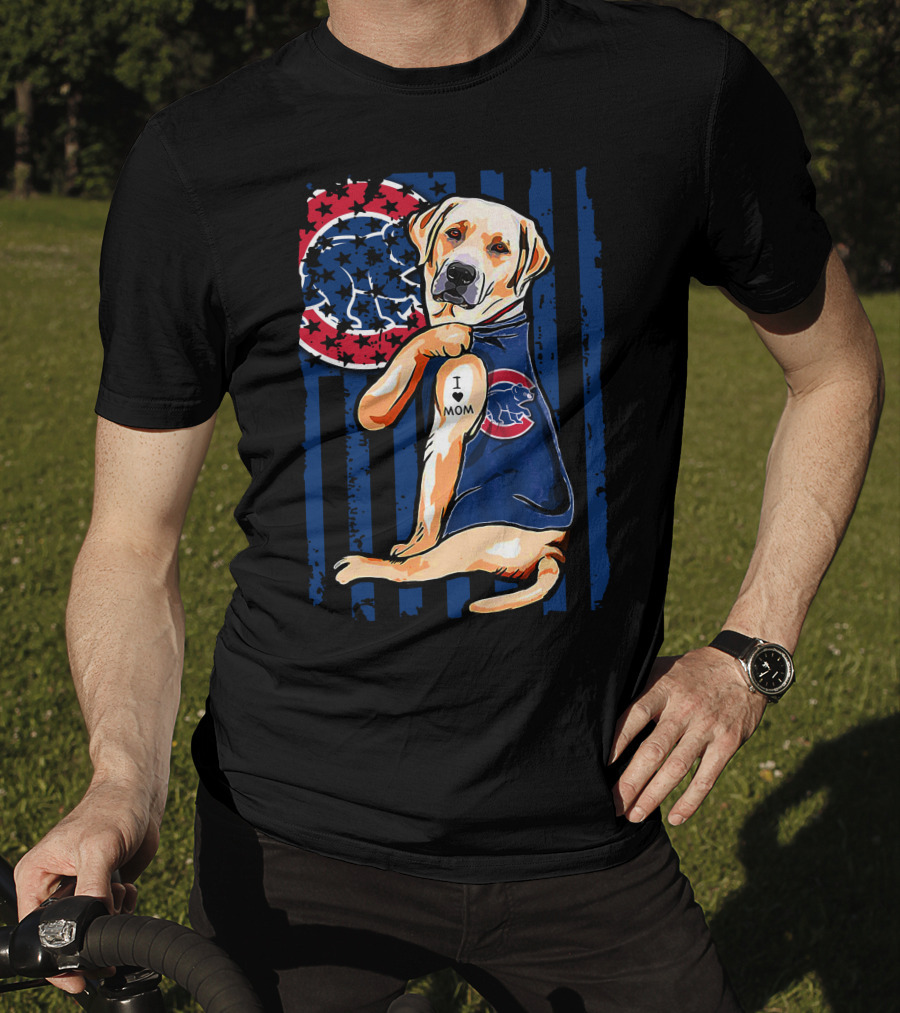 Labrador Retriever I Love Mom Tattoo Chicago Cubs Stripes T-Shirt