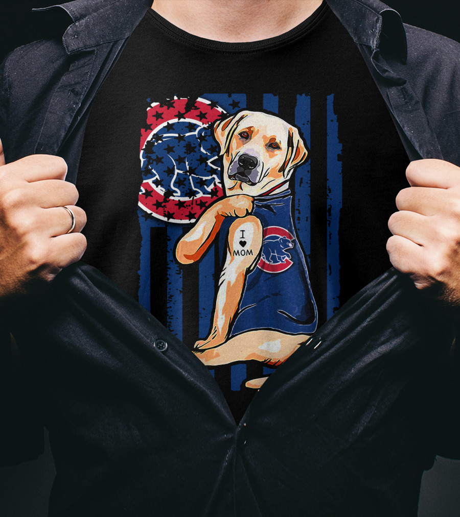 Labrador Retriever I Love Mom Tattoo Chicago Cubs Stripes T-Shirt