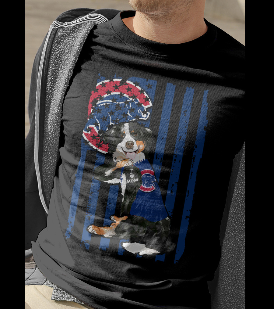 Border Collie I Love Mom Chicago Cubs Fan T-Shirt