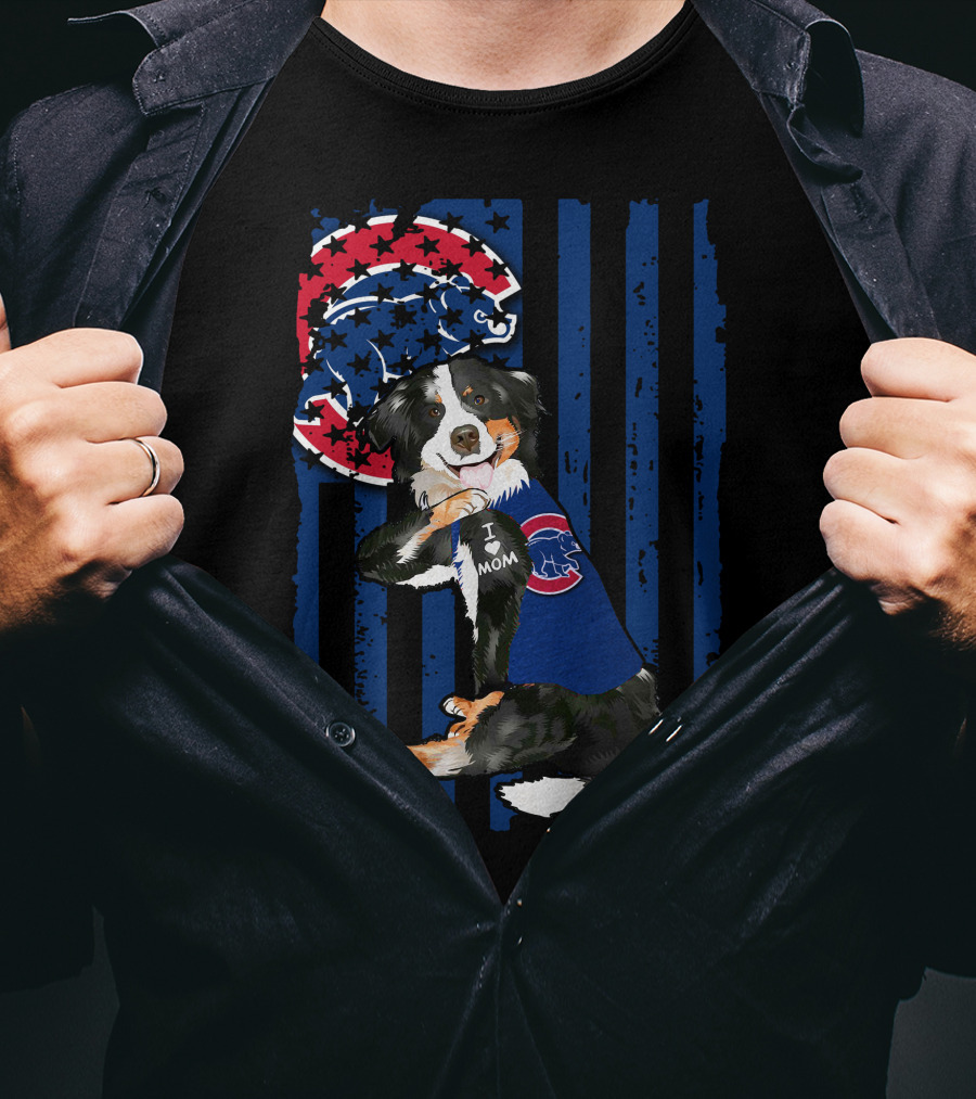 Border Collie I Love Mom Chicago Cubs Fan T-Shirt