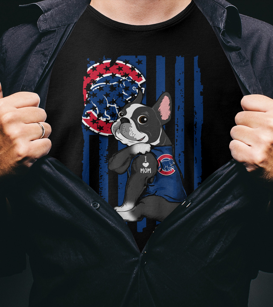Boston Terrier Cubs I Love Mom Baseball Fan T-Shirt