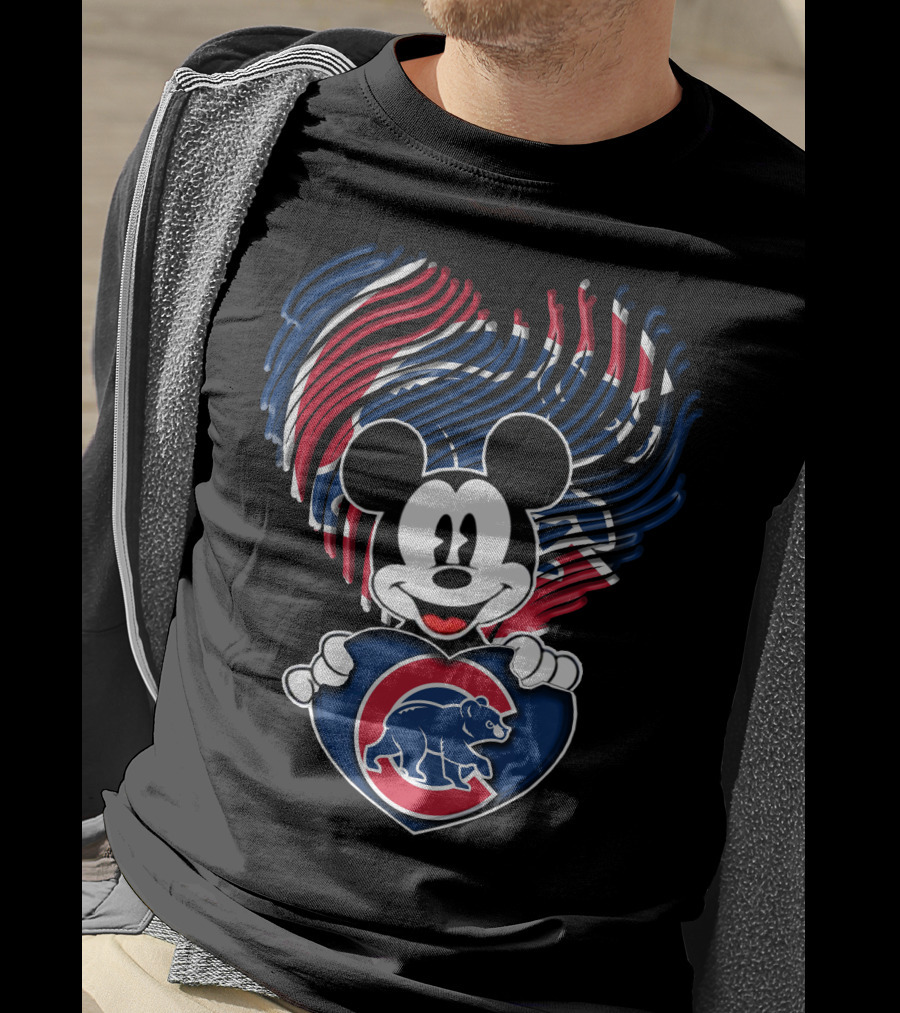 Mick Mouse Chicago Cubs Bear Heart T-Shirt