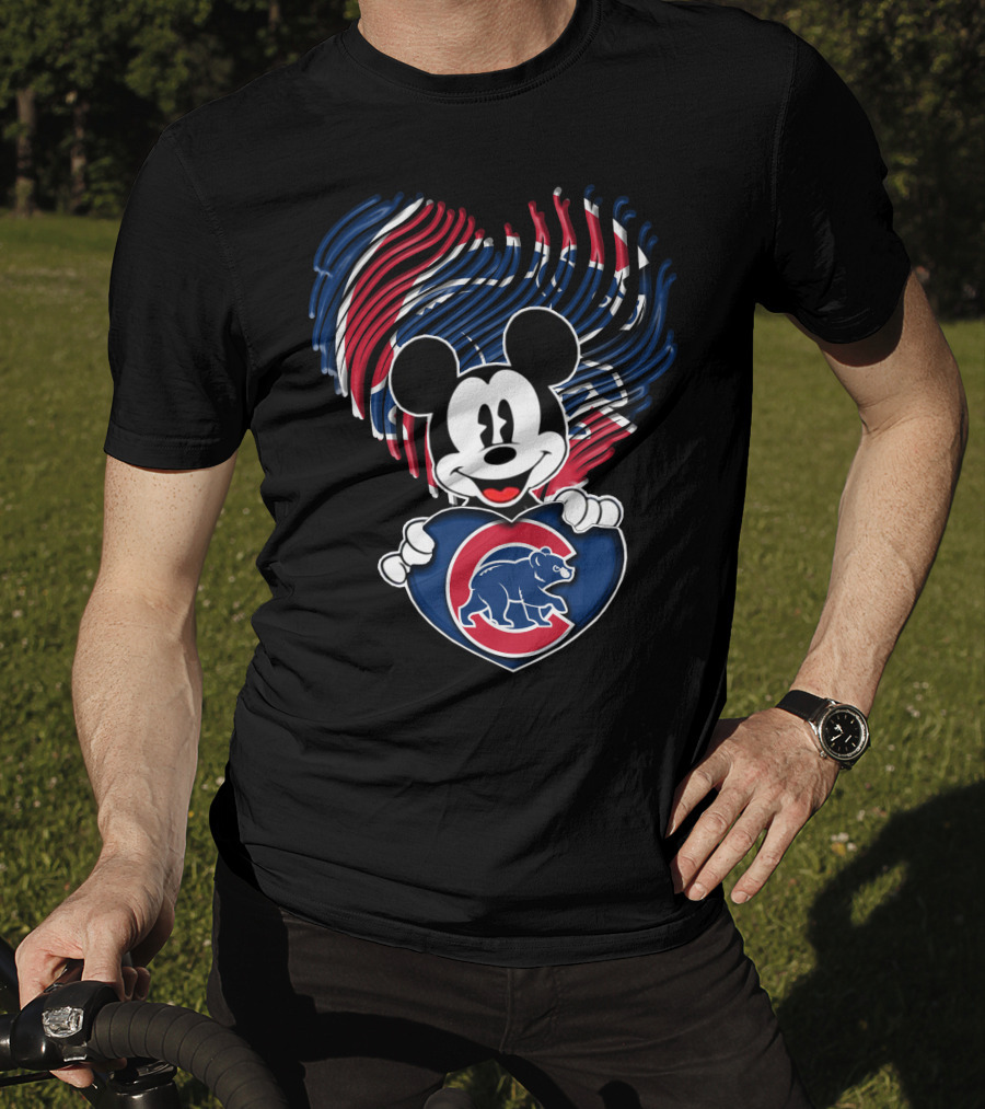 Mick Mouse Chicago Cubs Bear Heart T-Shirt