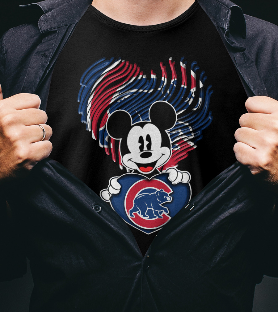 Mick Mouse Chicago Cubs Bear Heart T-Shirt