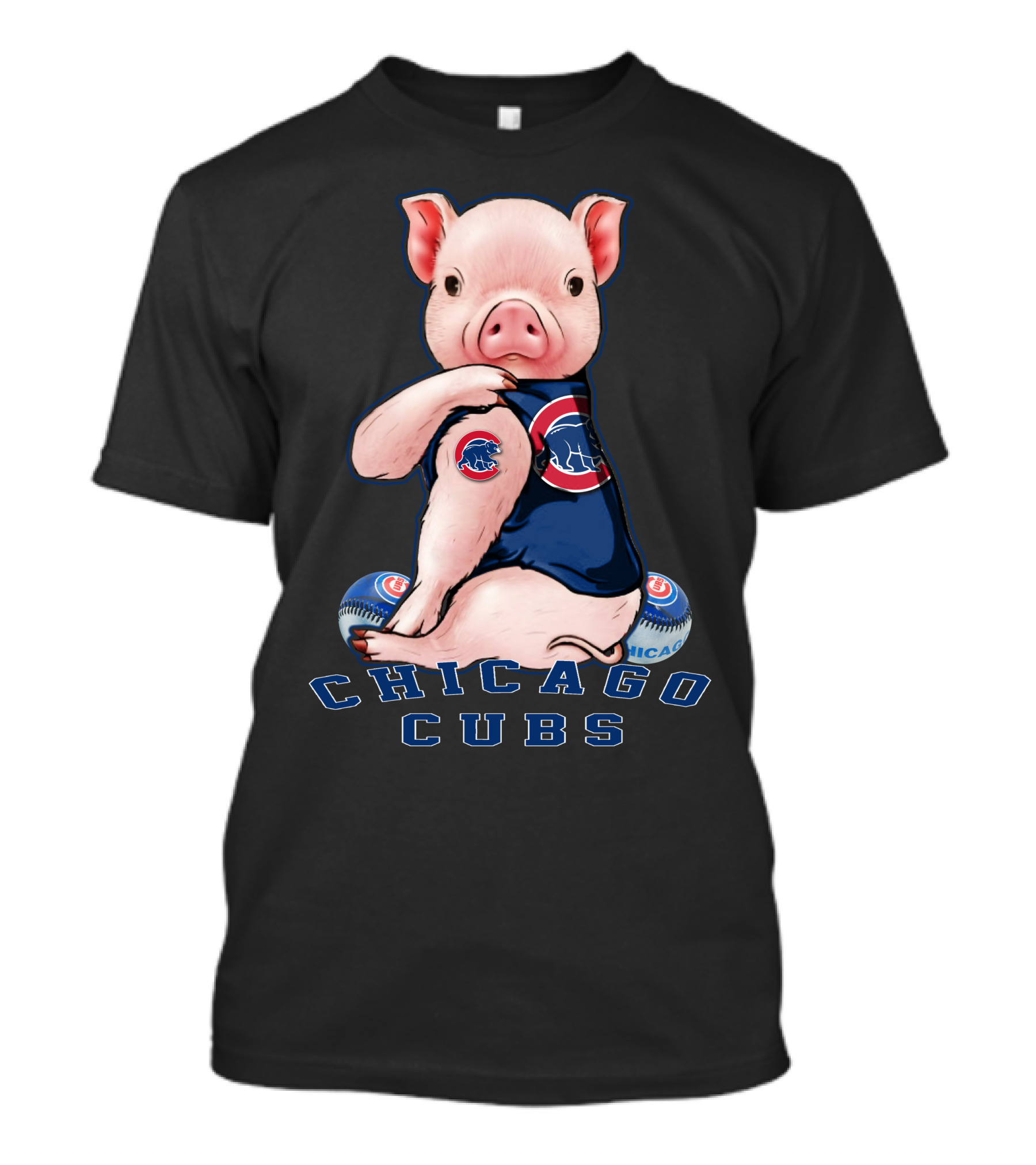 Chicago Cubs Pig With Logo And Baseball Elements T-Shirt