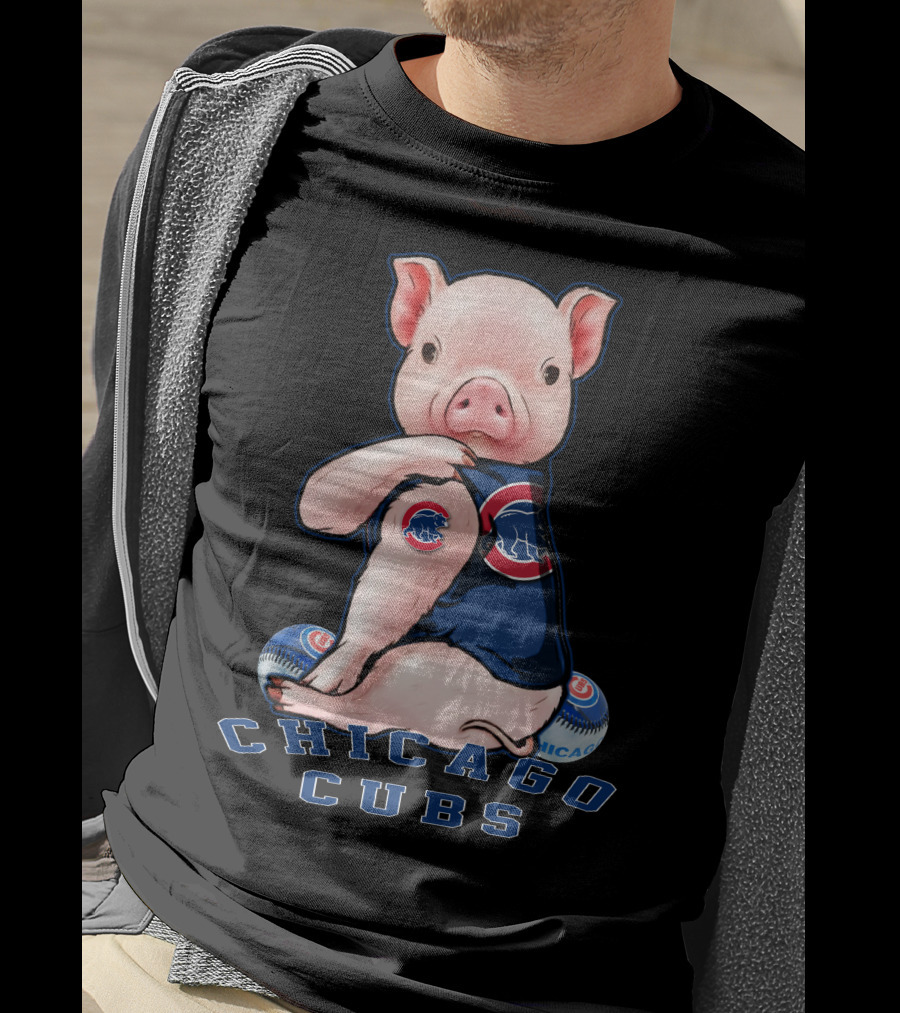 Chicago Cubs Pig With Logo And Baseball Elements T-Shirt