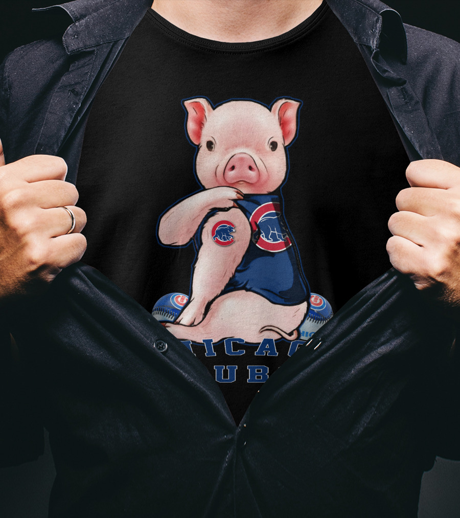 Chicago Cubs Pig With Logo And Baseball Elements T-Shirt