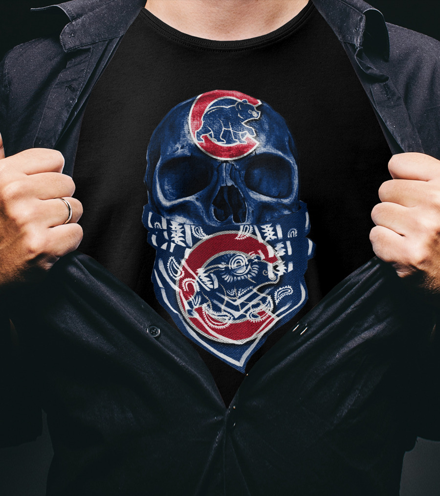 Chicago Cubs Skull Bandana Bear T-Shirt
