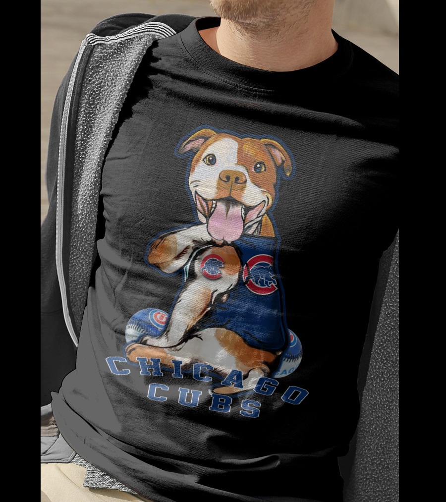 Pittbull Chicago Cubs Mascot With Baseballs T-Shirt