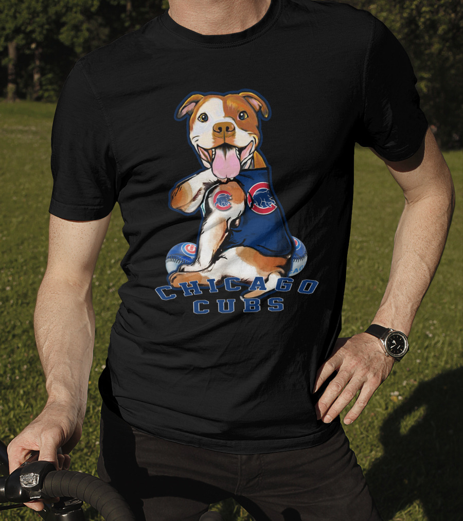 Pittbull Chicago Cubs Mascot With Baseballs T-Shirt