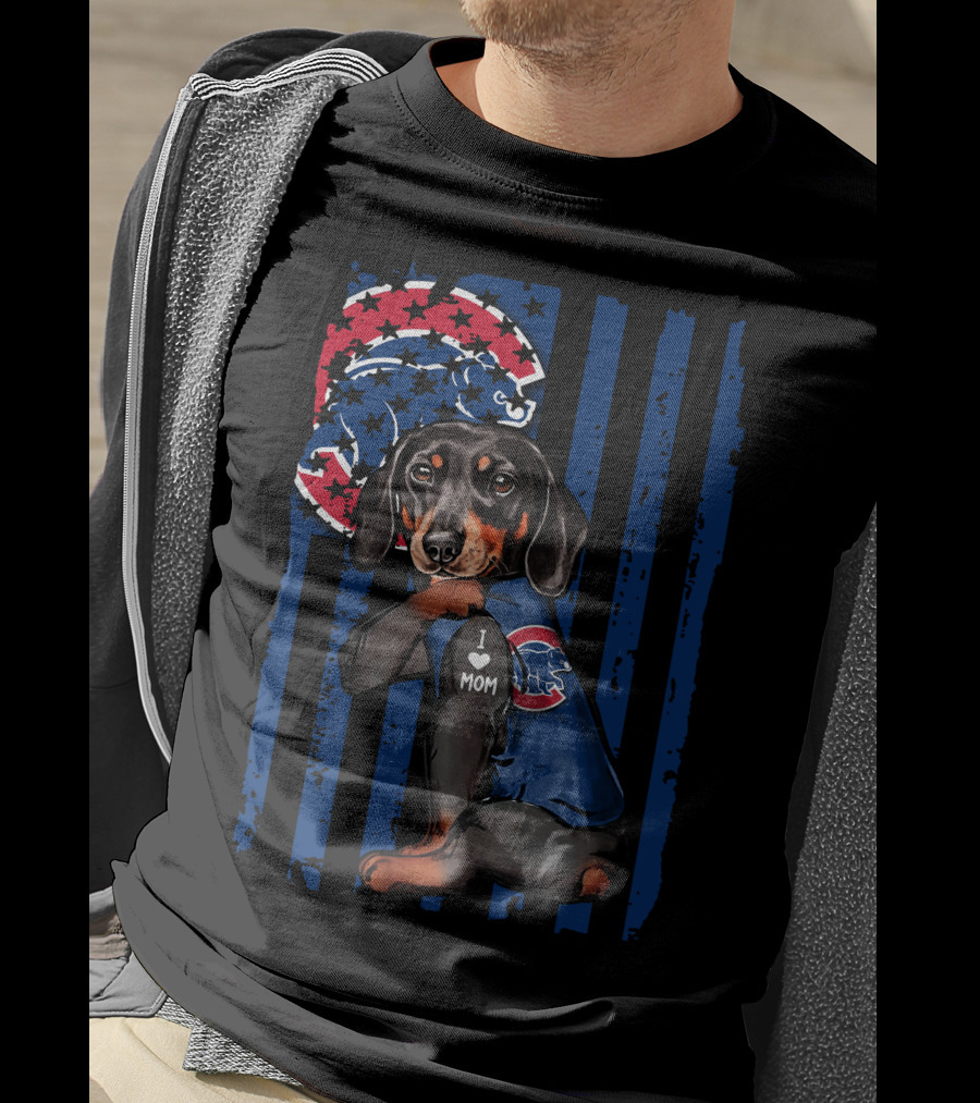 I Love Mom Dachshund Chicago Cubs American Flag T-Shirt