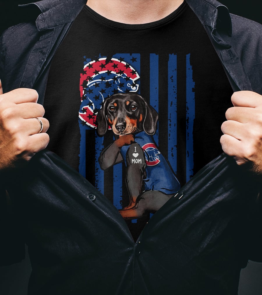 I Love Mom Dachshund Chicago Cubs American Flag T-Shirt