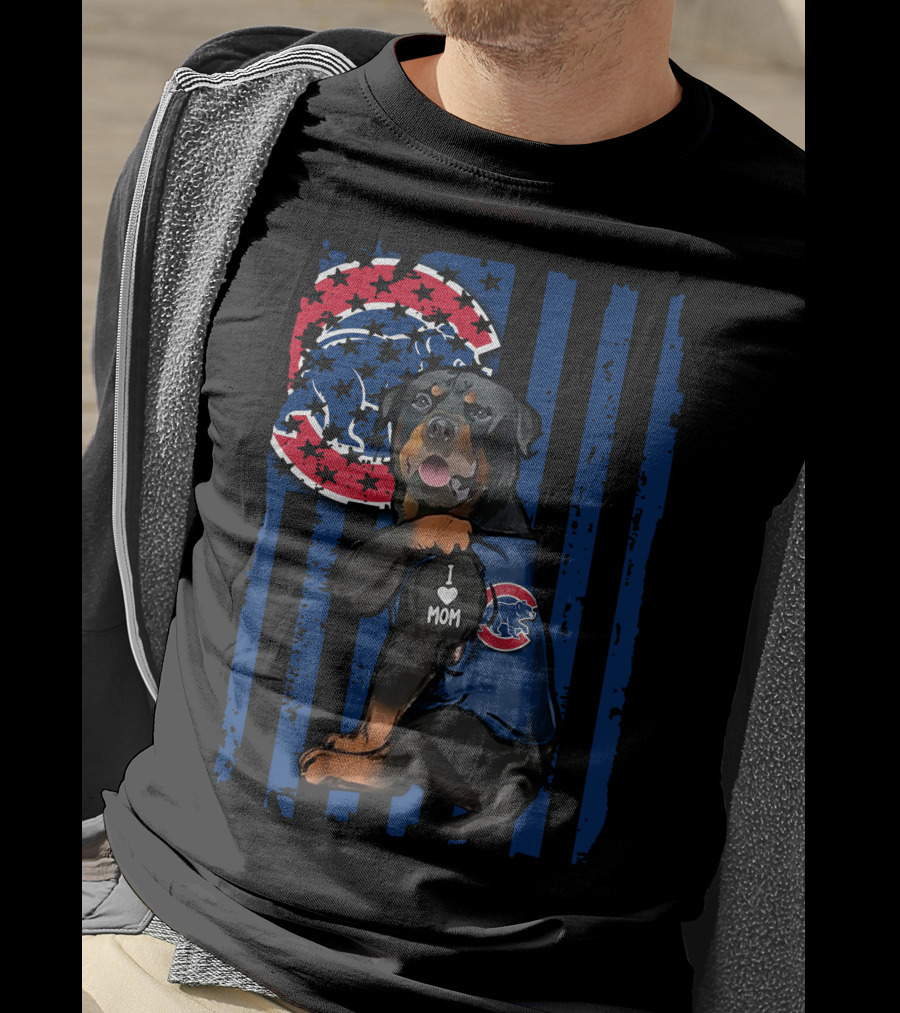 Rottweiler I Love Mom Chicago Cubs Blue Stripes T-Shirt