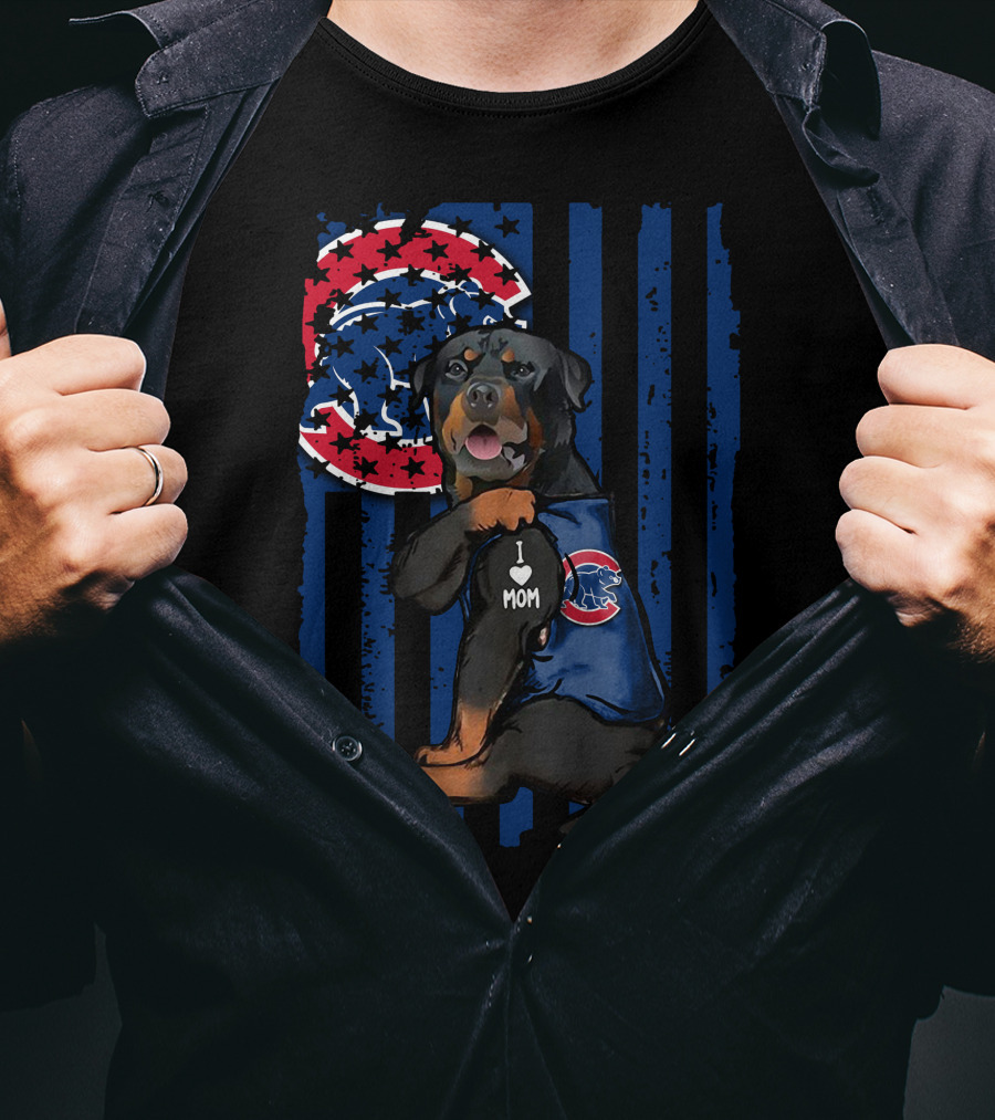 Rottweiler I Love Mom Chicago Cubs Blue Stripes T-Shirt