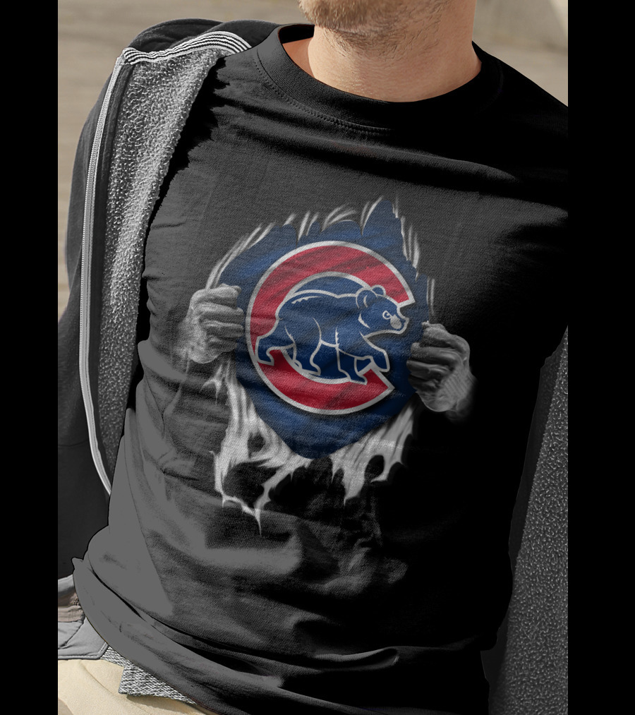 Torn Chicago Cubs Logo With Bear And Hands T-Shirt
