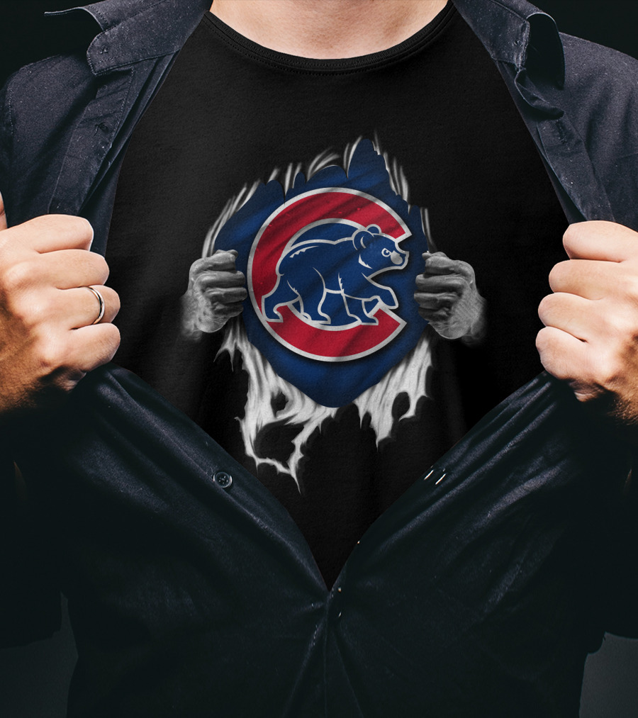 Torn Chicago Cubs Logo With Bear And Hands T-Shirt