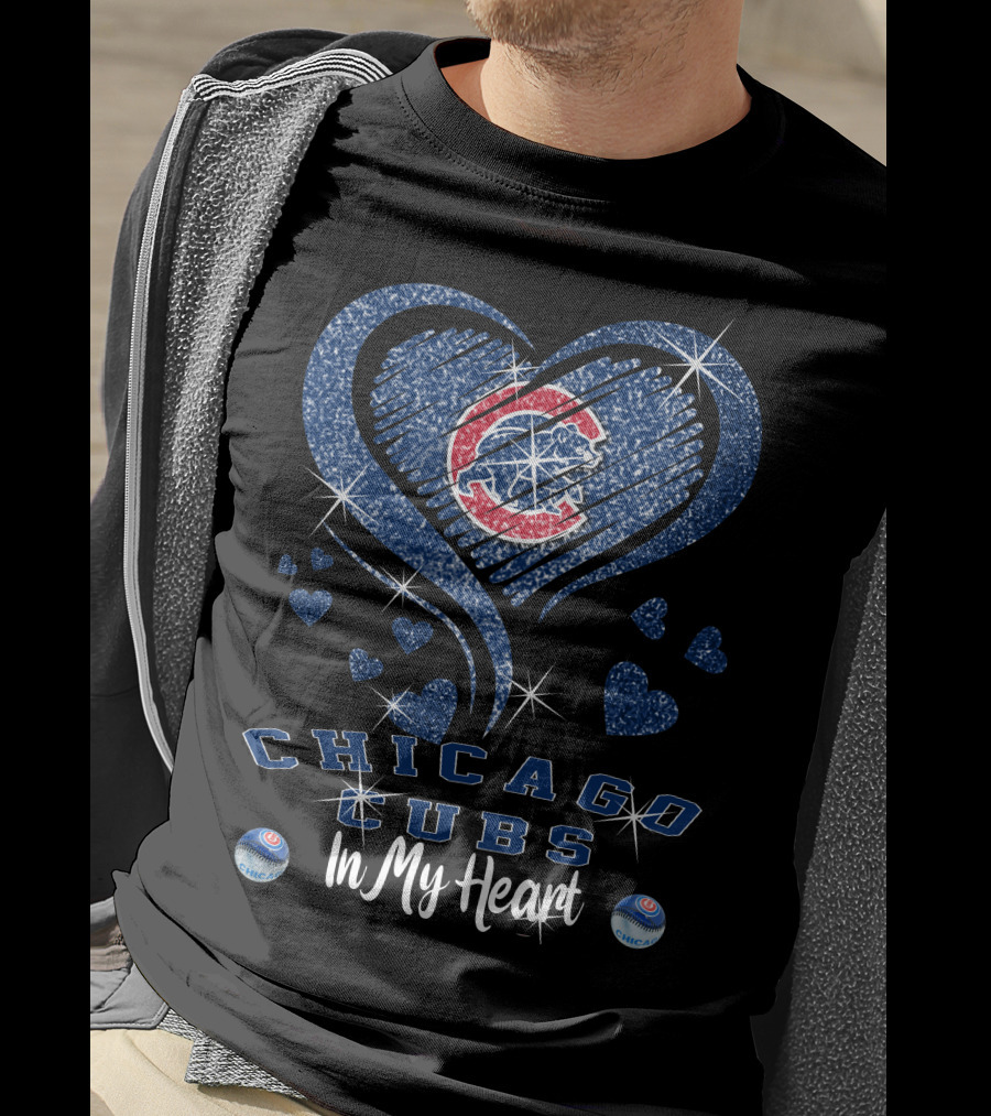 Chicago Cubs In My Heart With Sparkling Blue Heart T-Shirt