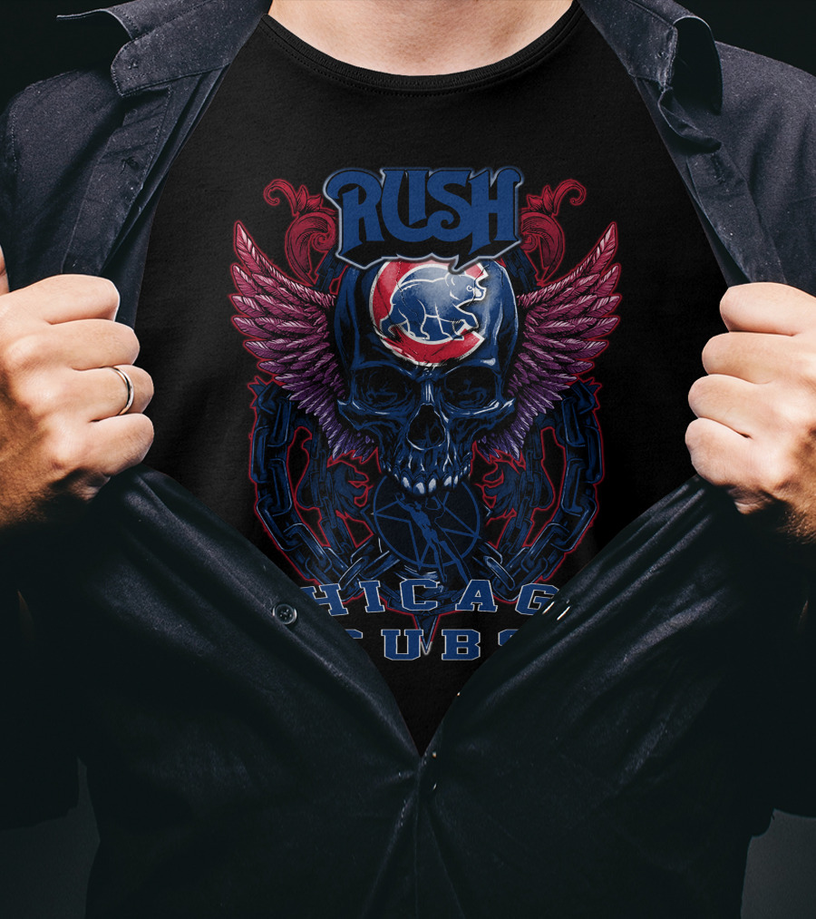 Rush Chicago Cubs Skull Wings Baseball T-Shirt