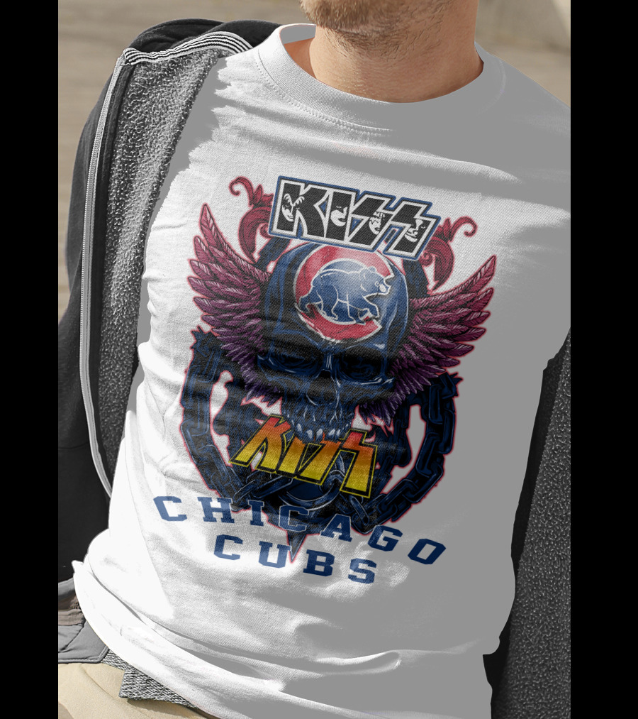 Kiss Chicago Cubs Skull Wings T-Shirt