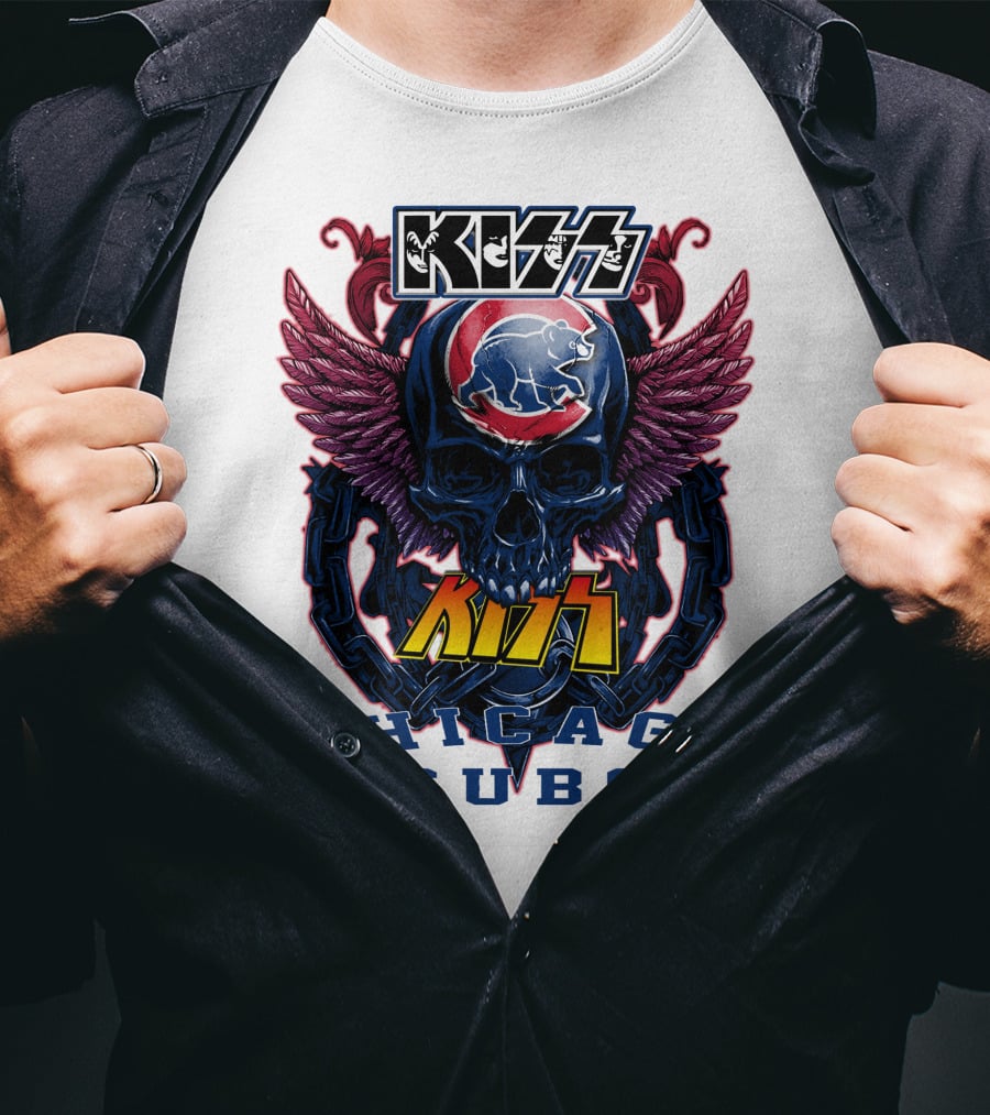 Kiss Chicago Cubs Skull Wings T-Shirt