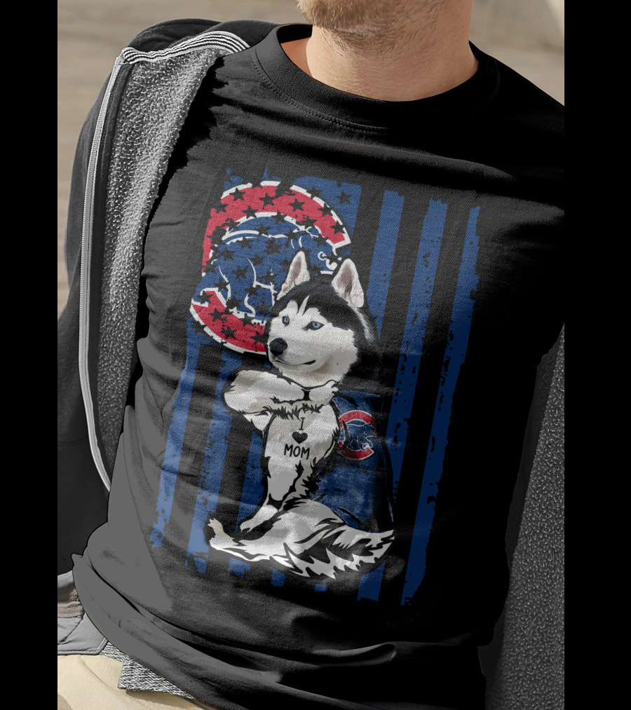 Siberian Husky I Love Mom Chicago Cubs Fan T-Shirt