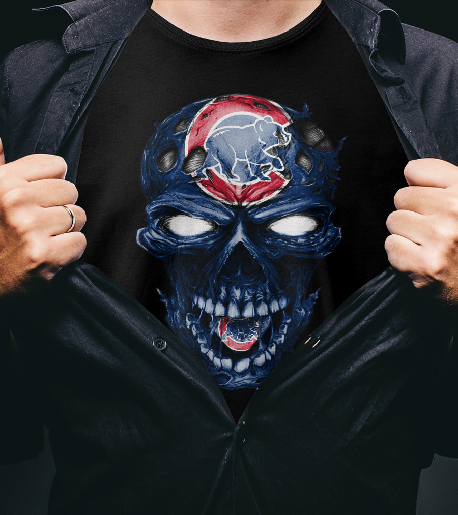 Chicago Cubs Skull Bear Emblem T-Shirt