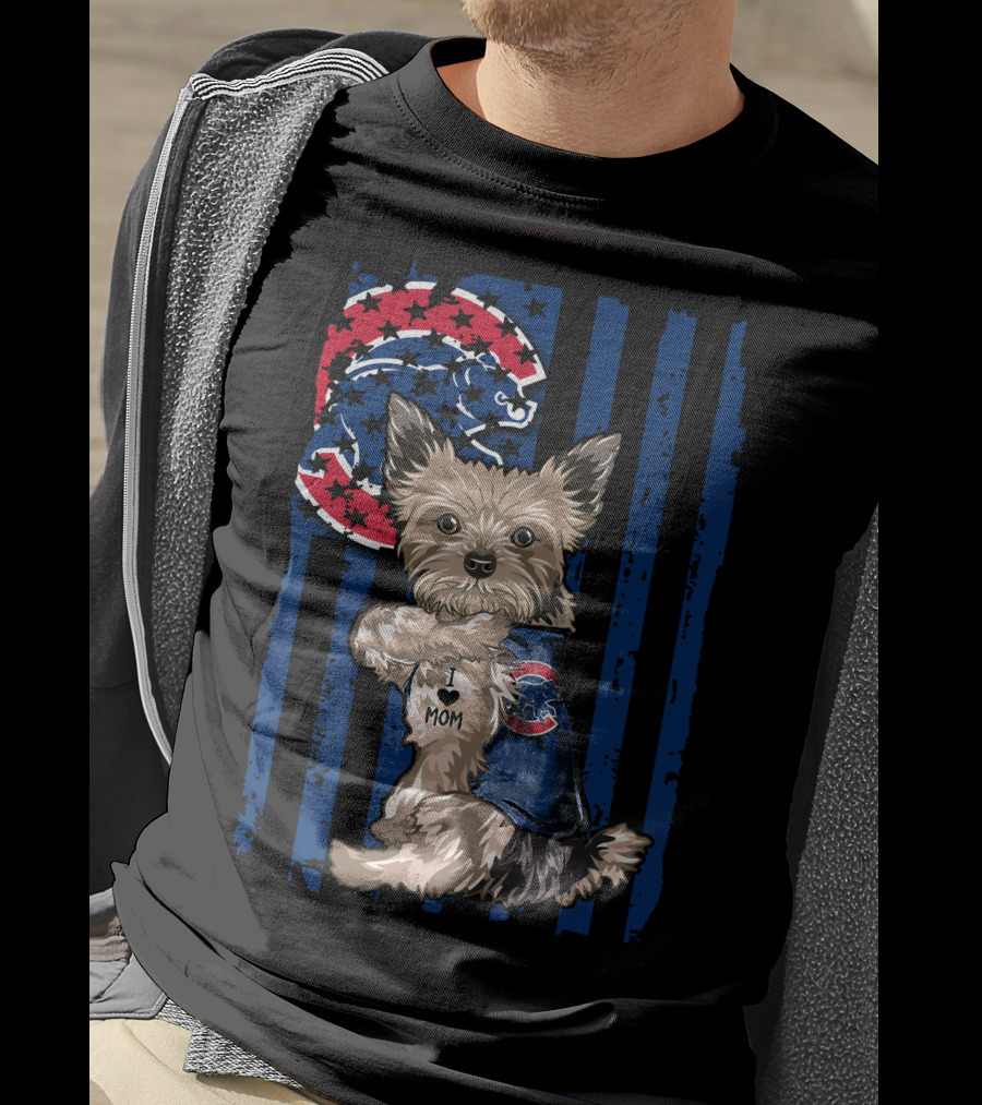 Yorkshire Terrier Wearing Chicago Cubs Vest With I Love Mom Message T-Shirt